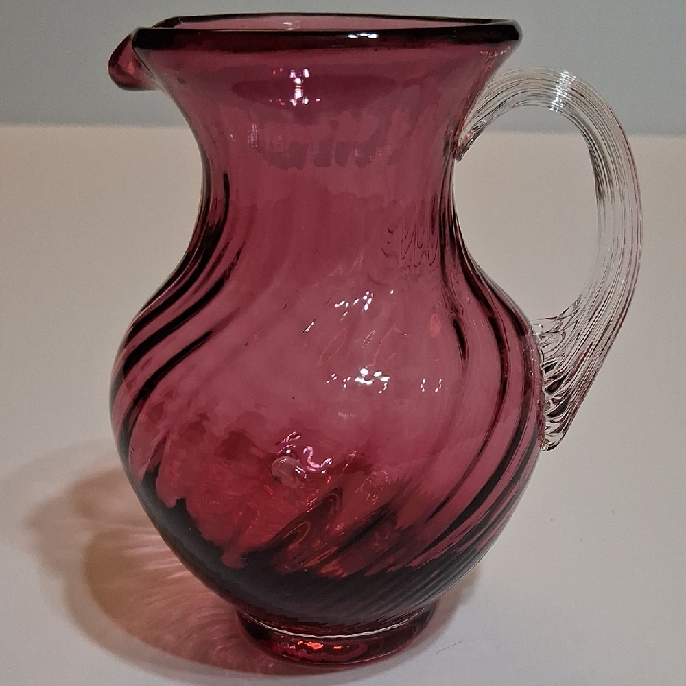 Vintage Pilgrim Swirl Cranberry Glass Creamer Pitcher